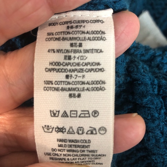 Free People Blue Tierra Cable-Knit Sweater Sz S Chunky Boho Hoodie Oversized - Picture 12 of 12